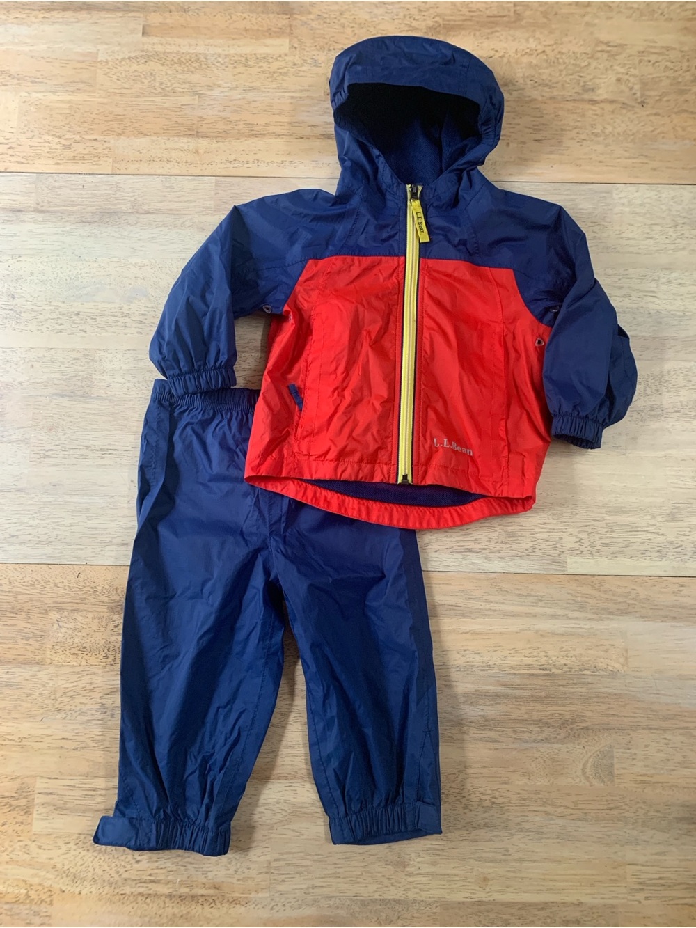LL Bean Red and Navy Kids Rain Jacket And Pant Set 2T
